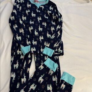 Wondershop holiday Navy Pajama Set with Teal Trim and reindeer size small